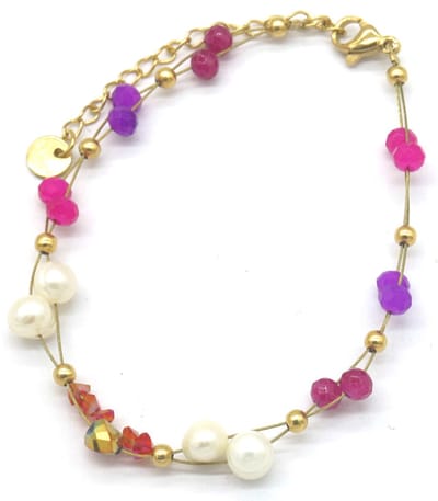 Armband Dames - Kralen en Parels - RVS - Verstelbaar 16-21 cm - Paars