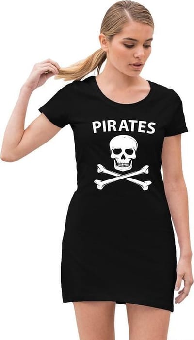 Piraten verkleed jurkje met doodshoofd zwart voor dames - pirates 38