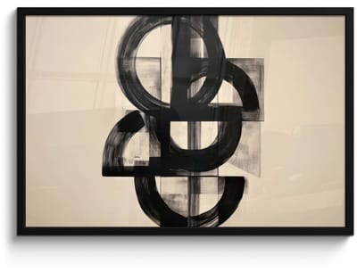 Poster in lijst - Fotolijst 90x60 cm - Posters - Cirkels - Lijnen - Vormen - Zwart - Posterlijst zwart - Decoratie - Wanddecoratie woonkamer - Muurdecoratie slaapkamer