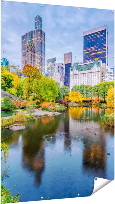 Gards Tuinposter Kleurrijke Central Park tijdens de Herfst - 120x180 cm - Tuindoek - Tuindecoratie - Wanddecoratie buiten - Tuinschilderij
