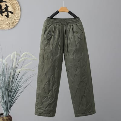 Modieuze donskatoenen broek voor dames om buiten te dragen in de winter, eenvoudige en katoenen casual broek met rechte pijpen, lange broek 2XL legergroene kleur