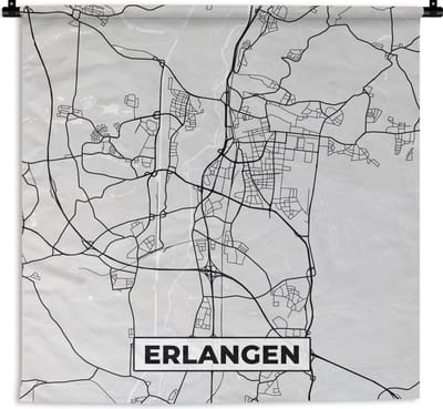 Wandkleed - Wanddoek - Stadskaart - Duitsland - Plattegrond - Erlangen - Kaart - 180x180 cm - Wandtapijt