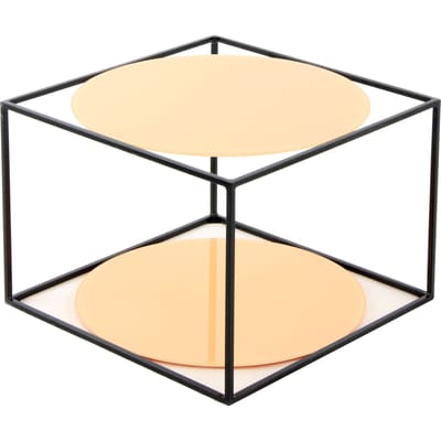 Padiro vierkante bijzettafel 50 x 36 x 50 cm - oranje en zwart - Modern Art-Déco Glamour Look - glazen tafelblad - ijzeren onderstel - met schap