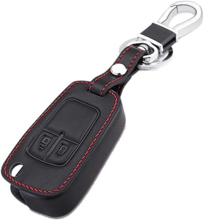 SnelShoppen - Luxe leren autosleutel hoes sleutelhanger voor Opel Astra J Corsa D Zafira C badge Mocha Cascada Karl Adam Meriva - 2 knoppen - Hoogwaar