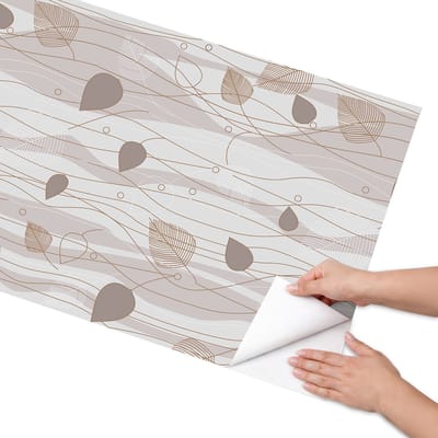 Coloray Meubel Wrap Folie - Beige Meubelfolie - 65x130 cm - Decoratiefolie Bladpatroon - Meubel Wrap Folie - Minimalist Meubelfolie - Plakfolie Meubels - Keuken decoratie - Bloemen en planten