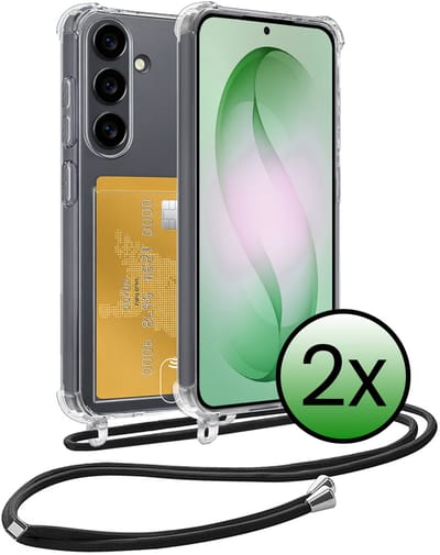 Hoes Geschikt voor Samsung S26 Hoesje Pas Houder Shock Proof Case Hoes Met Koord - Hoesje Geschikt voor Samsung Galaxy S26 Hoes Met Telefoonkoord Pasjeshouder Cover - Transparant - 2 Stuks