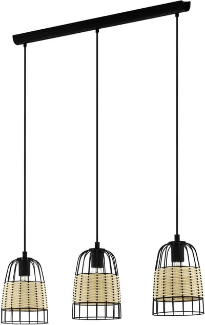 EGLO Anwick Hanglamp - E27 - 88 cm - Zwart/Rotan