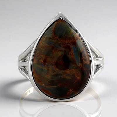 Cavill - Zilveren ring met 7,64 ct Gouden Pietersiet peervormige cabochon - 925 Sterling Zilver - elegante natuurlijke edelsteen ring dames stijlvol