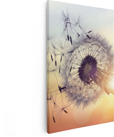 Artaza Canvas Schilderij Paardenbloem - 80x120 cm - Groot - Wanddecoratie Zonsondergang - Muurdecoratie Natuur - Decoratie Woonkamer