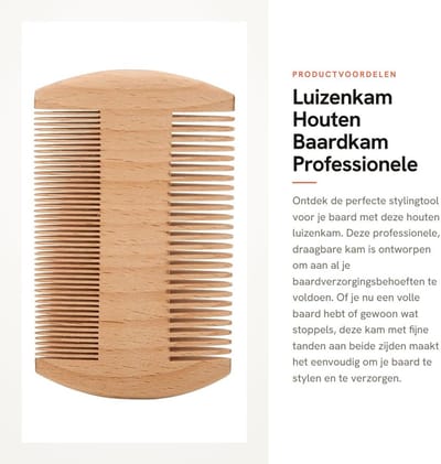Dailygoods- Luizenkam Dubbelzijdig - Baardkam Hout - Professionele Styling Tool - Ergonomisch Ontwerp - Lichtgewicht en Duurzaam - 10 x 6 cm