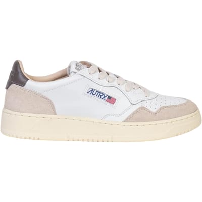 Autry Meda Lowlist Leren sneakers en Suede White Beige voor mannen