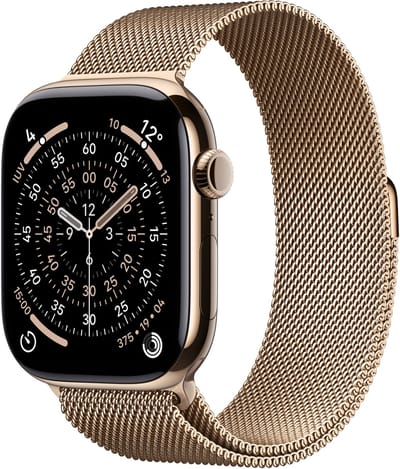 Apple Watch Series 11 GPS + Cellular 46 mm goud titanium kast met gouden Milanese band - M/L
