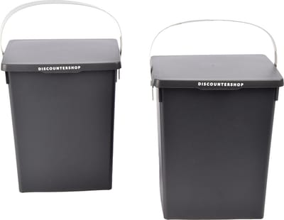 Prullenbak Set van 2 Compacte 5 Liter - Afvalemmer met Deksel en Handgreep - 19x18x23,5cm - Anthracite Grijs - Voor Huishouden, Tafel & Meer!