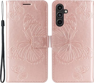 Coverup Hoesje - Geschikt voor Samsung Galaxy A15 Hoesje - Coverup Vlinders Book Case - Rose Gold