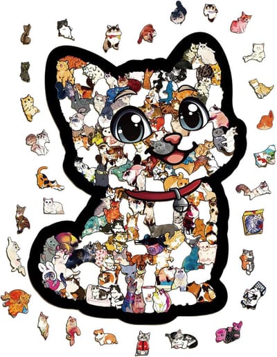 Houten Kat Puzzel - Legpuzzel Kat Educatieve Puzzel - Ontspanning en Cognitieve Stimulatie - Natuurlijk Hout met Gladde Afwerking