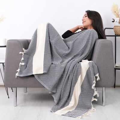 Tavas Cosy Plaid - Zwart Katoen foulard Volwassenen En Kinderen Tv-Deken - 100 x 180 cm