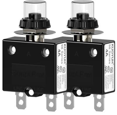 Thermische Stroomonderbreker 4A Met Drukknop Reset en Waterdichte Toetsafdekking - 2 Stuks
