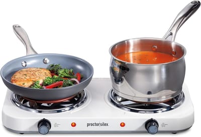 Elektrische Kookplaat - Dubbele Brander - Veelzijdig Koken - Instelbare Temperatuur - 1700 Watt - Wit Roestvrijstaal