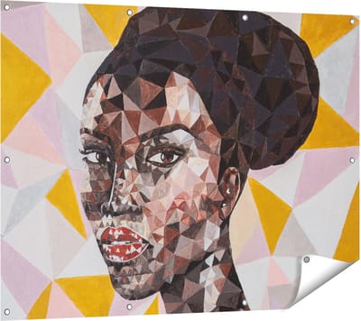 Gards Tuinposter Afrikaanse Vrouw in Driehoekjes - Abstract - 120x90 cm - Tuindoek - Tuindecoratie - Wanddecoratie buiten - Tuinschilderij