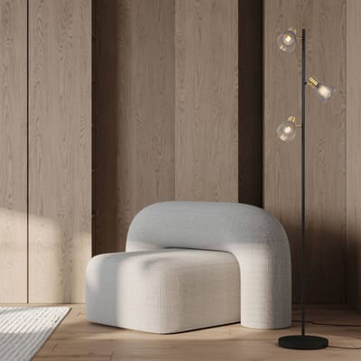 Näve Vloerlamp Lindita, 3-lamps, glas, ijzer, rookgrijs, E14