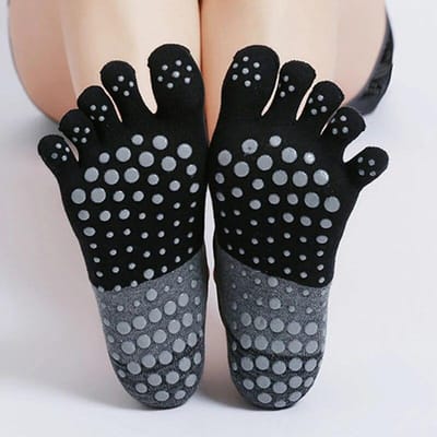Vijf Vingers Yoga Sokken Siliconen Antislip Katoen Pilates Sokken Dames Ademend Gym Fitness Running Dance Sportsokken zwart