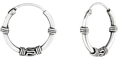 Joy|S - Zilveren Bali oorbellen - 14 mm / 2 mm - oorringen - geoxideerd