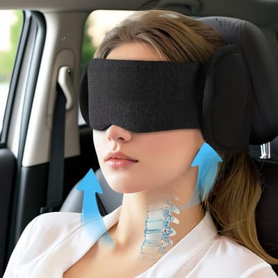 Zwarte oogmaskerset, reiskussen voor de nek met oogmasker, lichtwerend en ademend slaapfixatie, superzacht verstelbaar, reisoogmasker