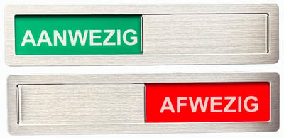 Aanwezig - Afwezig Schuifbordje - RVS - Hoge Kwaliteit - 18 cm x 4 cm x 0,5 cm - Promessa Design.