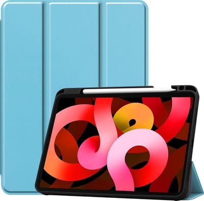 Hoesje Geschikt voor Apple iPad Air 4 (2020) - 10.9 inch - 4e Generatie - Dun & Stevig - Trifold Bookcase - Hard Cover Case - Met Uitsparing Geschikt voor Apple Pencil - Hardcover Book - Tablet Hoes - Lichtblauw