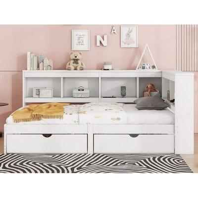 ModernLuxe Bedbank van 90x200cm - met USB-poorten en opbergruimte - Wit