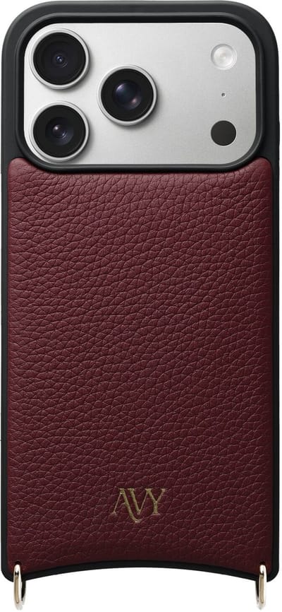 AVY Leren Hoesje | Geschikt voor Apple iPhone 17 Pro | Compatibel met MagSafe | Leather Case | Back Cover | Haakjes voor koord | Burgundy