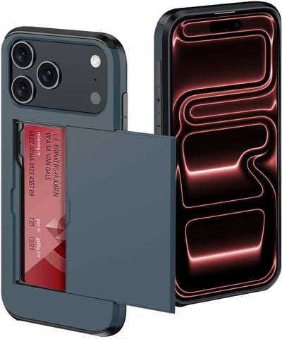 Hoes Geschikt voor iPhone 17 Pro Hoesje Pasjeshouder Hard Cover Shock Proof Hard Case Hoes Met Kaarthouder - Donkerblauw