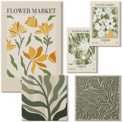 Wallfluent Set van canvas schilderijen - Plant bloemmotieven in een moderne en minimalistische stijl Canvas Schilderijen Set - Set van 5 Canvas Schilderijen - Groente Set van Canvas Prints - Natuur Canvas Kunst Set - Boheemse Canvas Kunst Set