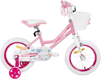 Meisjesfiets – Voor peuters en kinderen van 2-9 jaar – Met zijwieltjes, mandje, handrem & standaard – Roze2, 30 cm