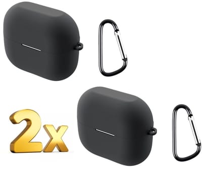 Telestore - hoesje geschikt voor Samsung Galaxy Buds3 FE soft case cover - 2 stuks zwart 2x - TPU hoesje Beschermhoes - Samsung Galaxy Buds3 FE Cover - Buds3 FE hoesje - Geschikt voor Buds 3 FE - gel hoesje met sleutelhanger