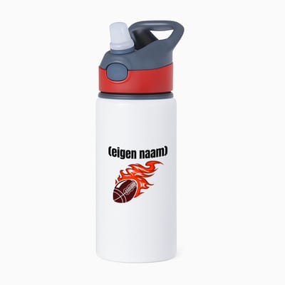 Hacebo® - rugbybal vuur met eigen naam waterfles met rietje rood - Rugby - atleten - iemand die houdt van rugby - verjaardag - cadeau - kado - water fles - 650ML