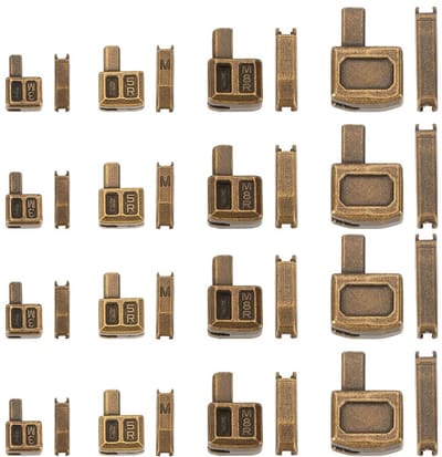 JHUBERS- Ritssluiting Reparatieset 16 Sets - Metalen Ritsen - Antiek Brons - Zinklegering - 4 Maten - Ritsonderhoudsset - Ritsreparatieset