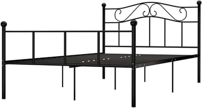 Metalen bedframe, zwart, 140 x 200 cm, met lattenbodem, bedframe van metaal, solide constructie voor matras, 140 x 200 cm, stabiel frame en comfortabele slaapmat