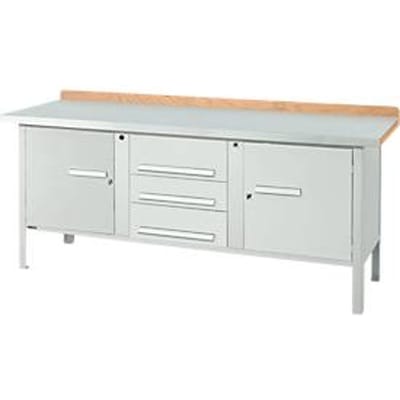 Schäfer Shop Select Kastenwerkbank PWi 200-4, ESD, beuken multiplexplaat, met stalen deksel, tot 750 kg, B 2000 x D 700 x H 840 mm, lichtgrijs
