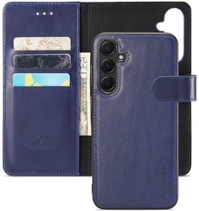 Casemania Echt Leren Hoesje Geschikt voor Samsung Galaxy A55 - Navy Blue - 2 in 1 Leer Wallet Bookcase - Portemonnee Book Hoes met Pasjeshouder