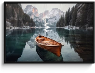 Poster in lijst - Fotolijst 120x80 cm - Posters - Boot - Bergen - Natuur - Water - Posterlijst zwart - Decoratie - Wanddecoratie woonkamer - Muurdecoratie slaapkamer