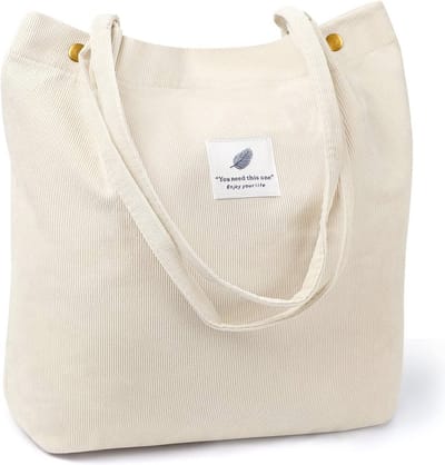 Draagtassen voor dames met binnenzak - Corduroy shopper voor werk, strand & winkelen
