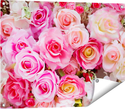 Gards Tuinposter Roze Rozen Achtergrond - Bloemen - 80x60 cm - Tuindoek - Tuindecoratie - Wanddecoratie buiten - Tuinschilderij