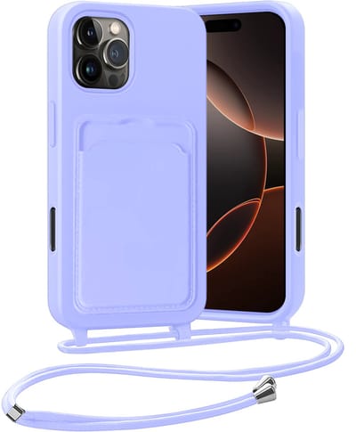 Hoesje Geschikt voor iPhone 16 Pro Max Hoesje Met Telefoonketting Pasjeshouder Case Koord - Hoesje Geschikt voor iPhone 16 Pro Max Hoes Met Kaarthouder - Lila
