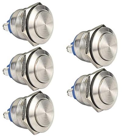 5 Stuks 19mm Waterdichte Momentary Drukknop 5A 12V/24V/125V/250VAC