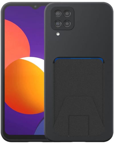 Geschikt voor Samsung Galaxy M12 Telefoonhoesje met Verstelbare Leren Pasjeshouder - Flexible Back Cover Case Siliconen TPU with Adjustable Leather Cardslot - Zwart - Smartphonica geschikt voor Samsung Galaxy M12
