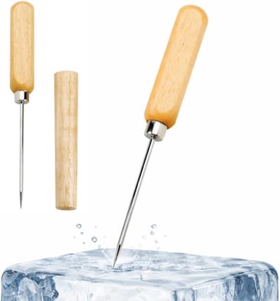 IJsbijl 20 × 3 cm - Handgeslagen Stalen Kop met Houten Handvat - Voor Splijten van Ijsblokken bij Cocktails, Frisdranken en Koud Serveerder dranken - Met Beschermkap - Natuurlijke Houtkleur