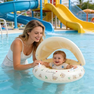 LISM-Opblaasbaar waterspeelgoed met zonnescherm, leuke zwemband Geschikt voor kinderen (teddybeer).
