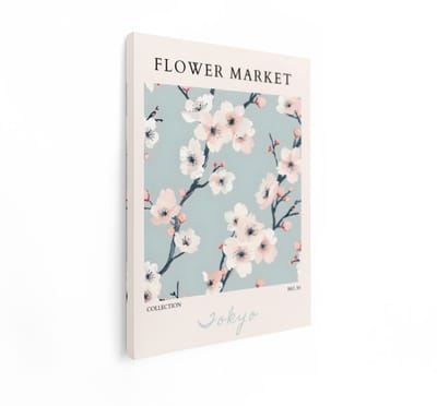 Artaza Canvas Schilderij Bloesem Flower Market - 30x40 cm - Japandi Wanddecoratie - Muurdecoratie Bloemen - Schilderijen Op Canvas - Blauw