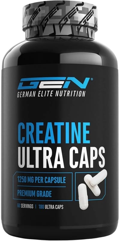 Creatine Ultra Caps - 180 capsules met elk 1250 mg puur creatine-monohydraat - Premium: Ultrazacht + Maasfactor van 200 - Hooggedoseerd